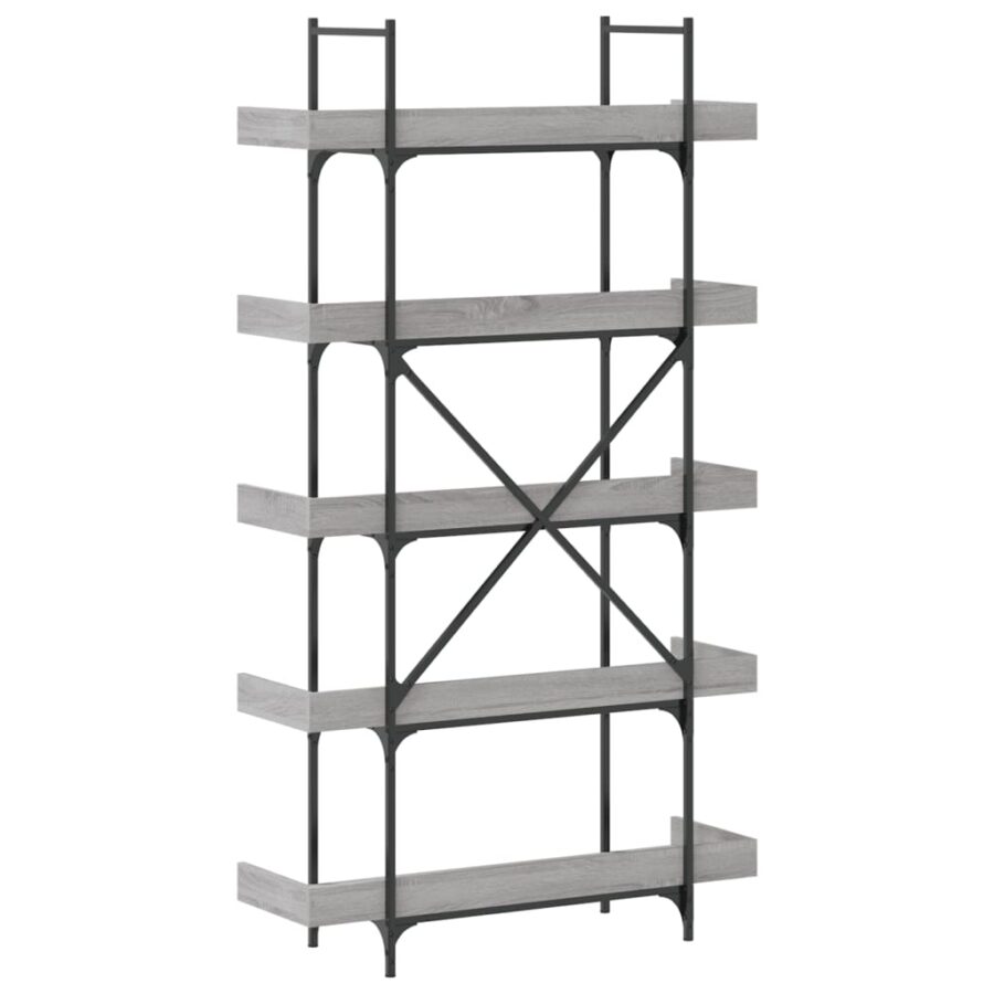 Boekenkast 5-laags 100x33x180,5 cm bewerkt hout grijs sonoma - Afbeelding 6