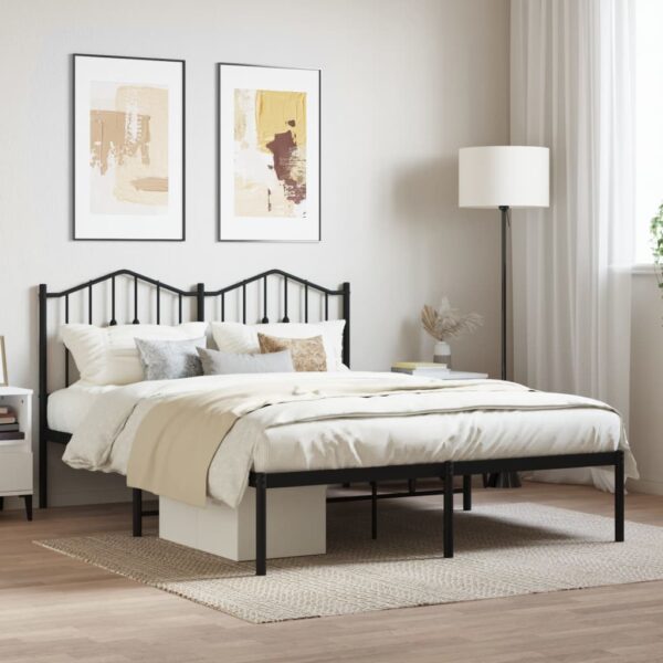 Bedframe met hoofdbord metaal zwart 140x200 cm