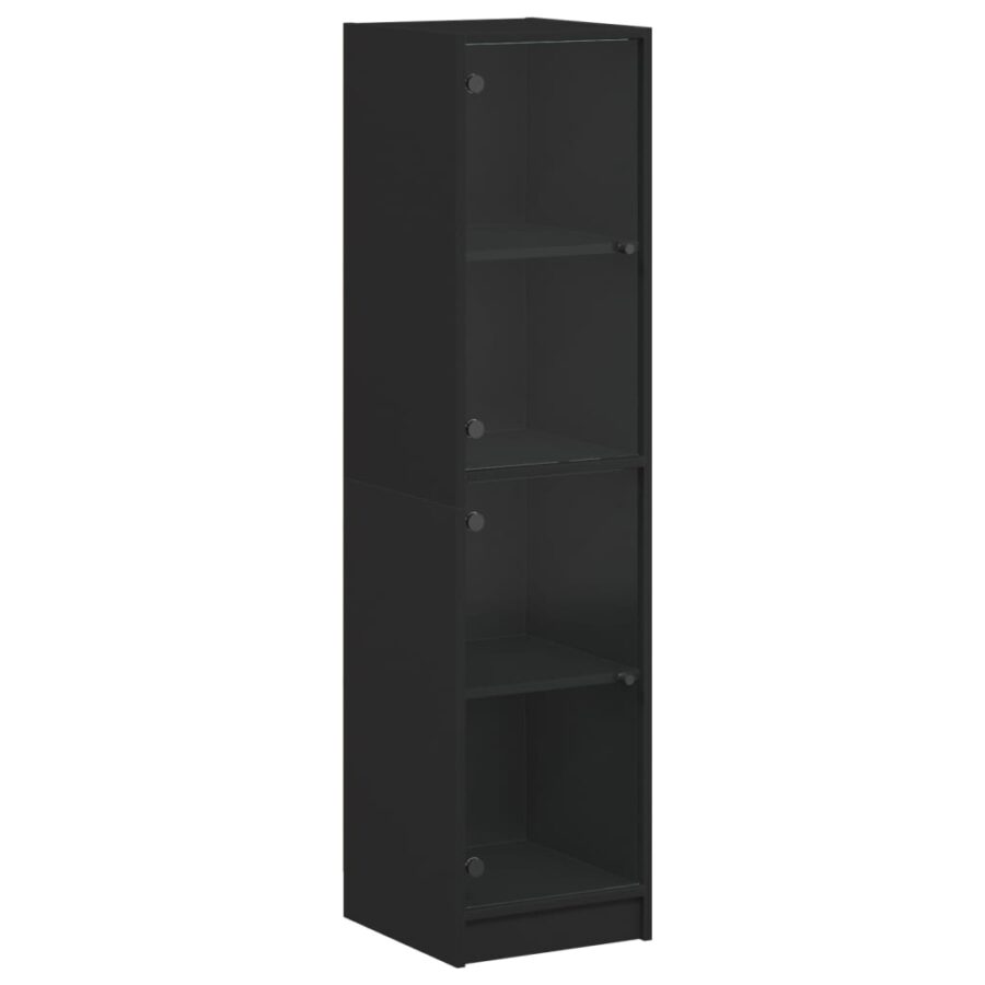 Hoge kast met glazen deuren 35x37x142 cm zwart - Afbeelding 2
