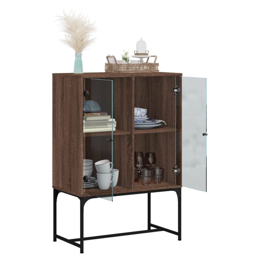 Bijzetkast met glazen deuren 69x37x100 cm bruin eikenkleur - Afbeelding 5