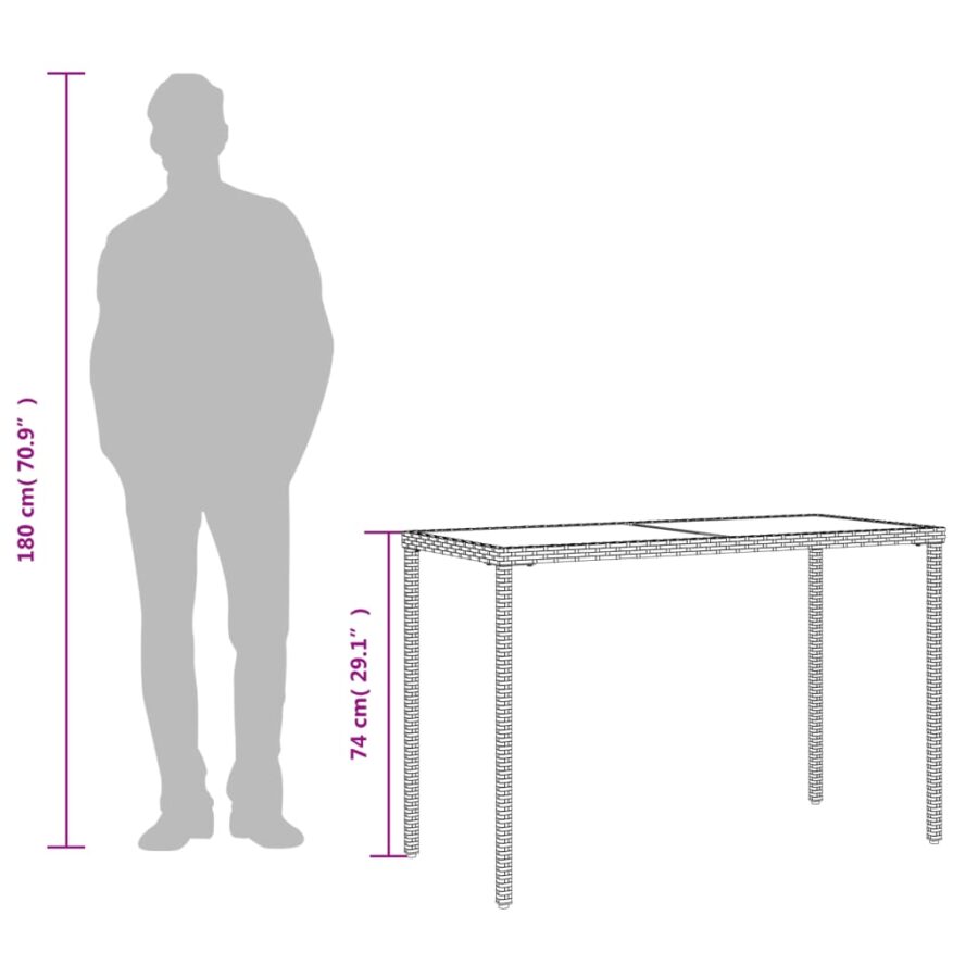 Tuintafel met glazen blad 115x54x74 cm poly rattan grijs - Afbeelding 9