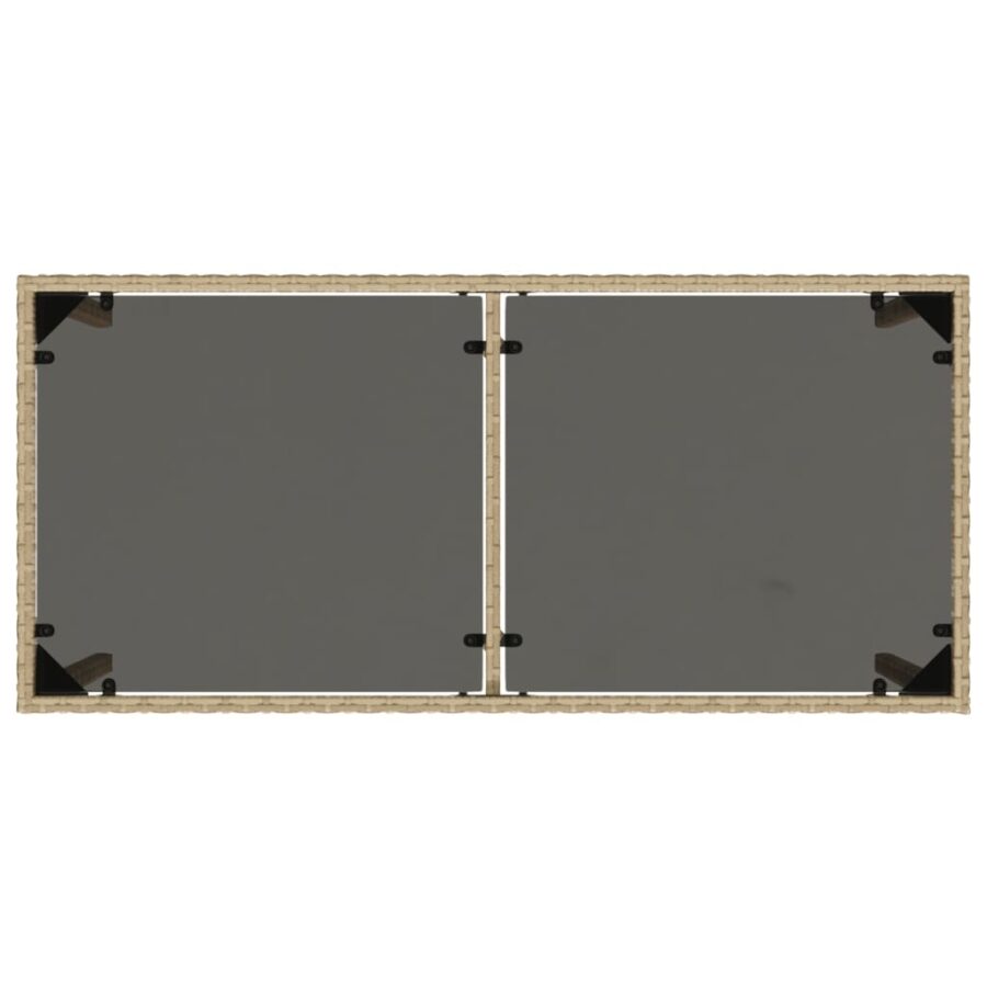 Tuintafel met glazen blad 115x54x74 cm poly rattan beige - Afbeelding 7