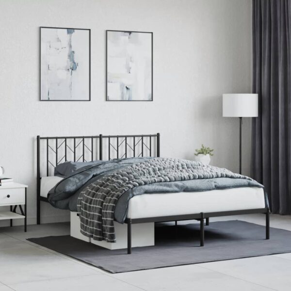 Bedframe met hoofdbord metaal zwart 140x200 cm