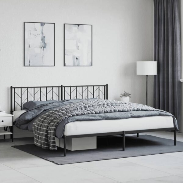 Bedframe met hoofdbord metaal zwart 193x203 cm