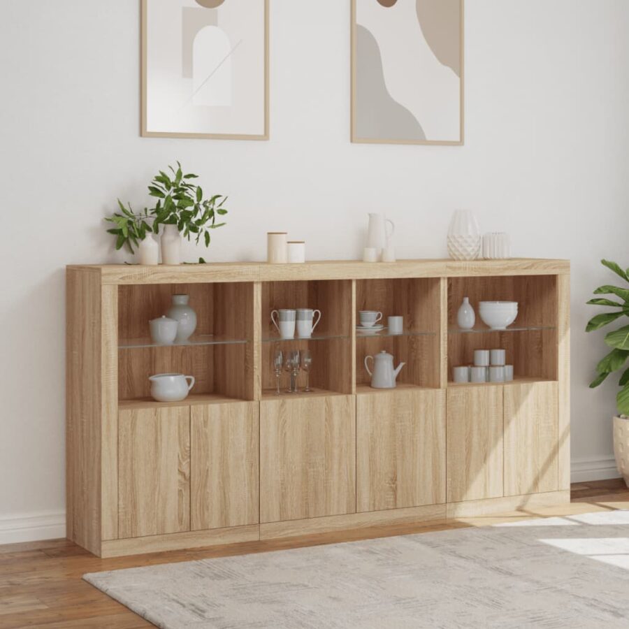 Dressoir met LED-verlichting 202x37x100 cm sonoma eikenkleurig - Afbeelding 4