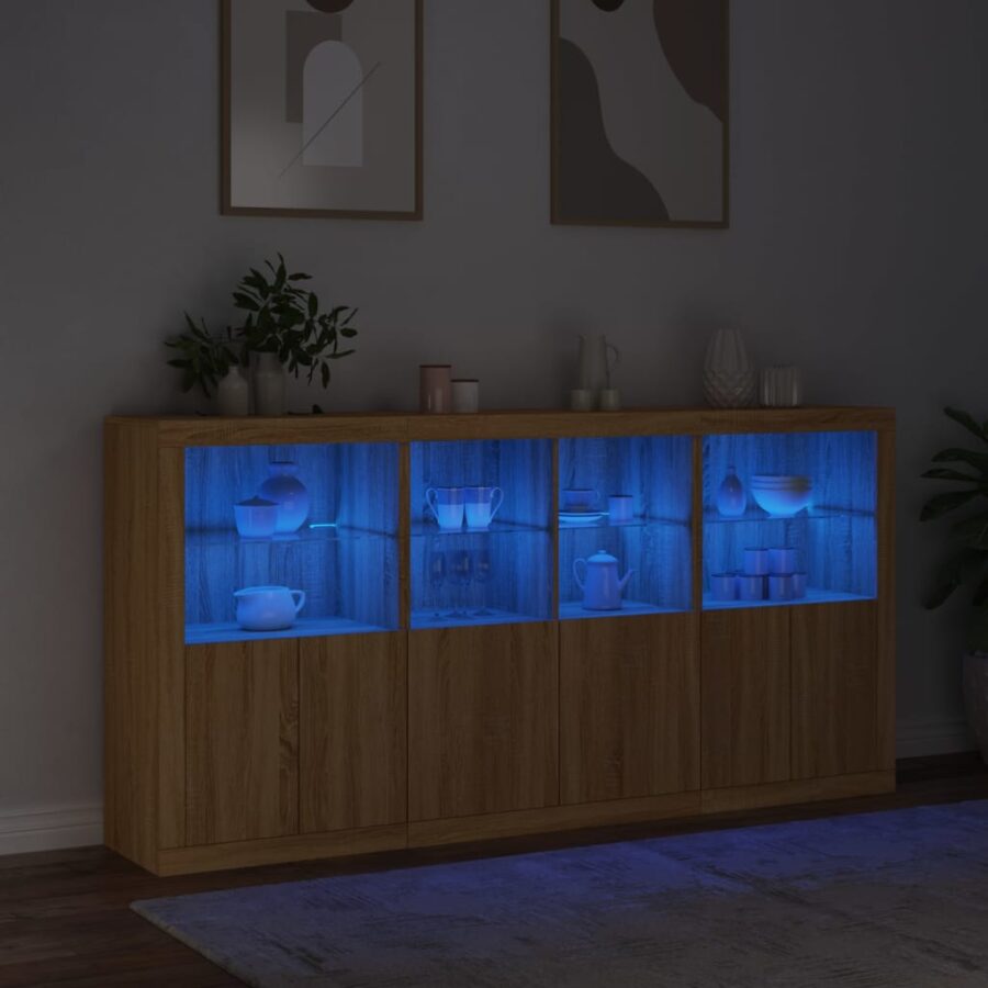 Dressoir met LED-verlichting 202x37x100 cm sonoma eikenkleurig - Afbeelding 5