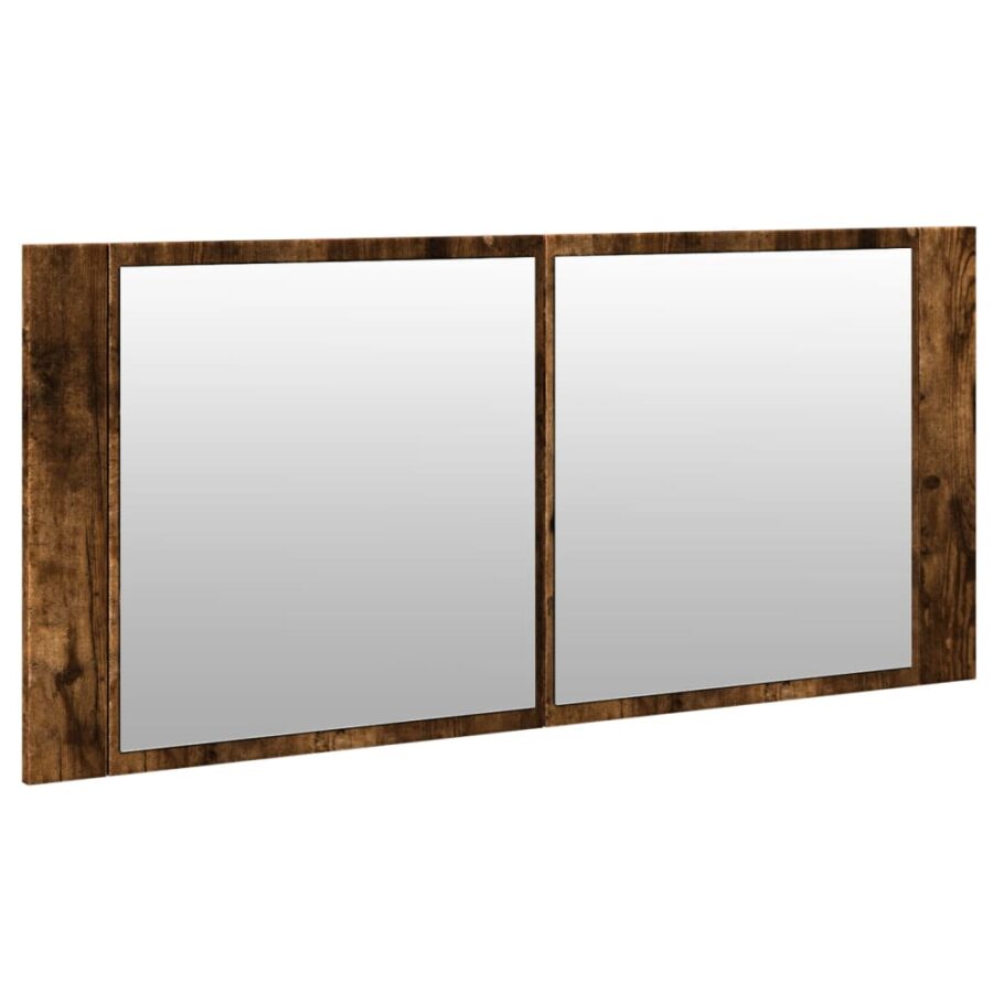 Badkamerkast met spiegel en LED 100x12x45 cm gerookt eikenkleur - Afbeelding 6