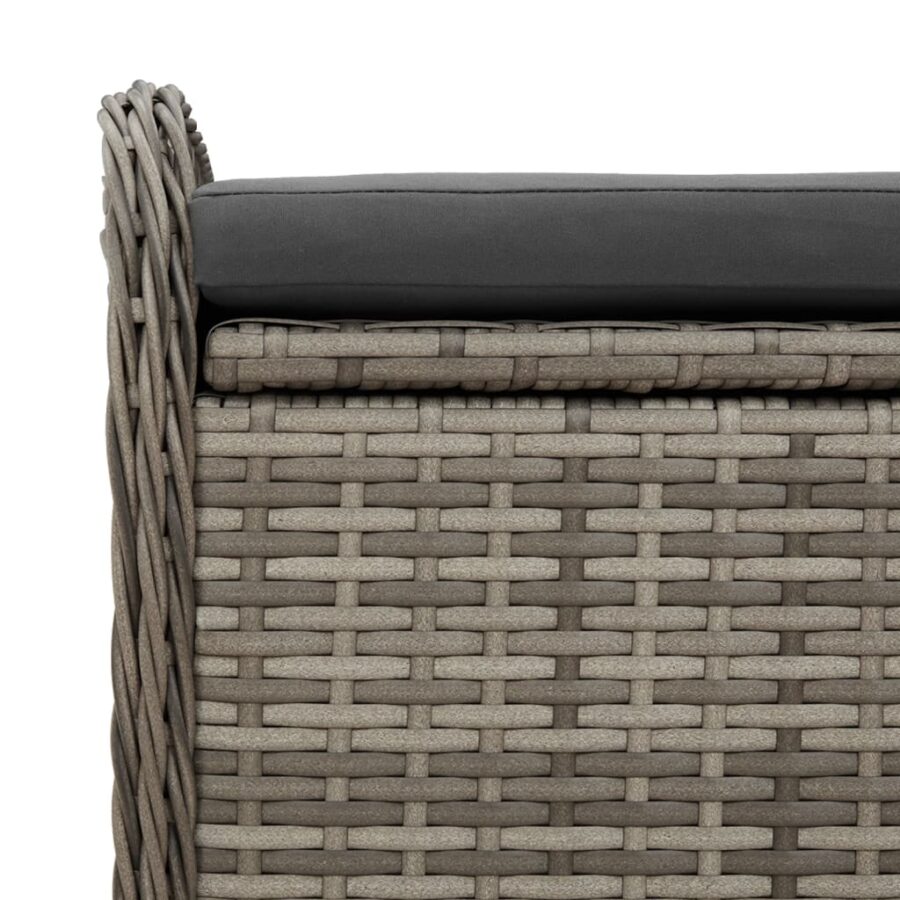 Opbergbankje met kussen 115x51x52 cm poly rattan grijs - Afbeelding 9