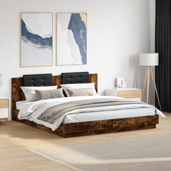 Bedframe met hoofdeinde bewerkt hout gerookt eiken 160x200 cm