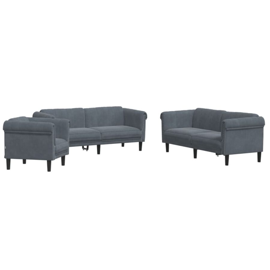 3-delige Loungeset fluweel donkergrijs - Afbeelding 2