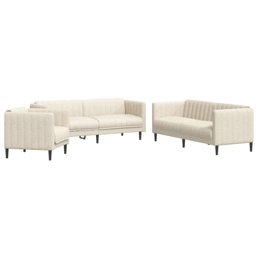 3-delige Loungeset stof crèmekleurig - Afbeelding 2