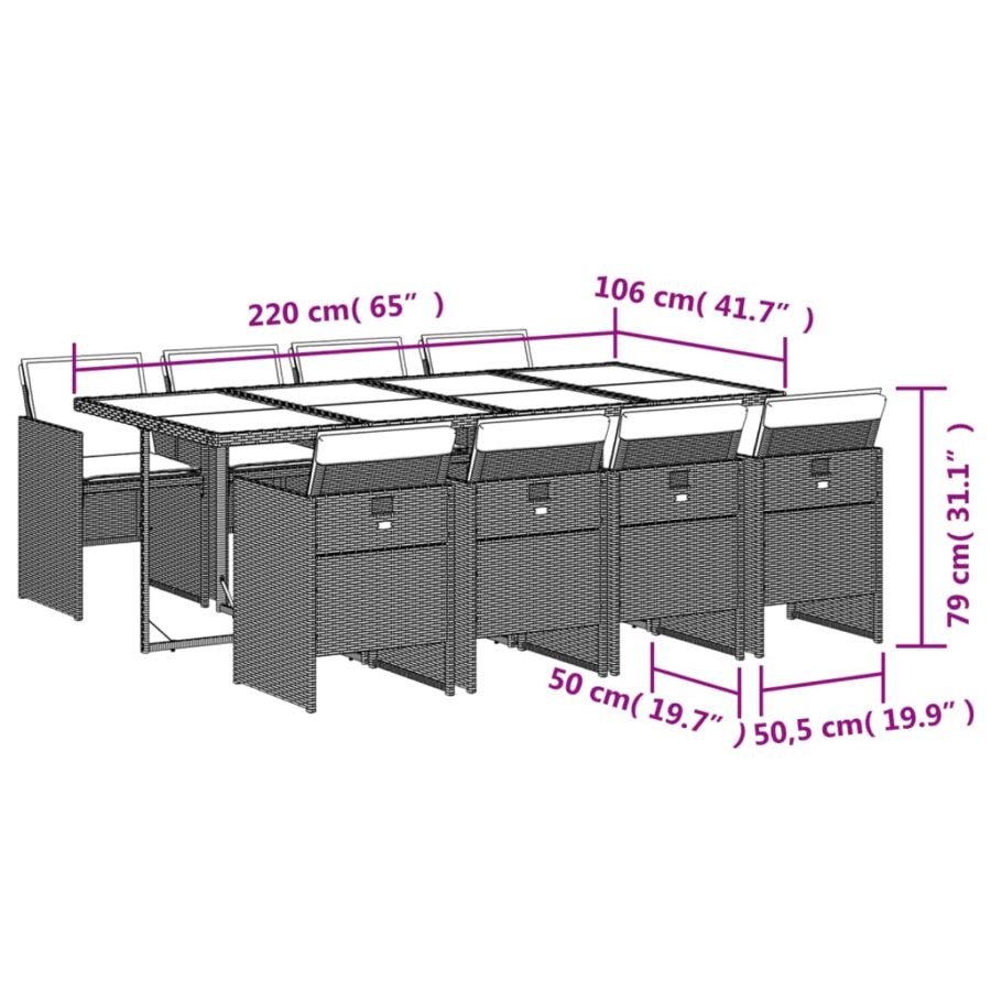 9-delige Tuinset met kussens poly rattan grijs - Afbeelding 6