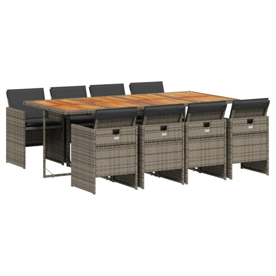 9-delige Tuinset met kussens poly rattan grijs - Afbeelding 2