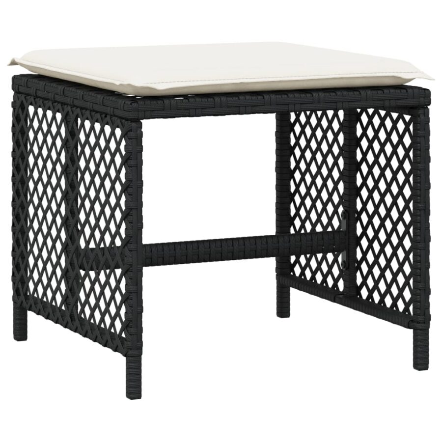 11-delige Tuinset met kussens poly rattan zwart - Afbeelding 5
