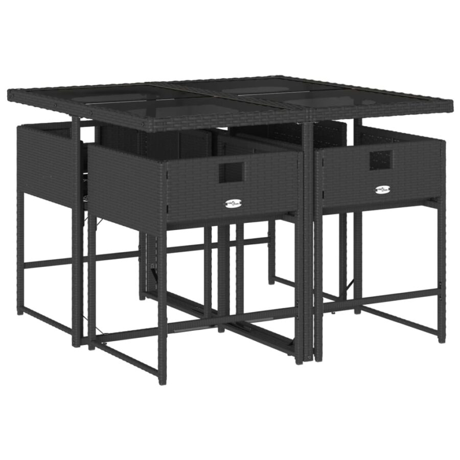 5-delige Tuinset met kussens poly rattan zwart - Afbeelding 3