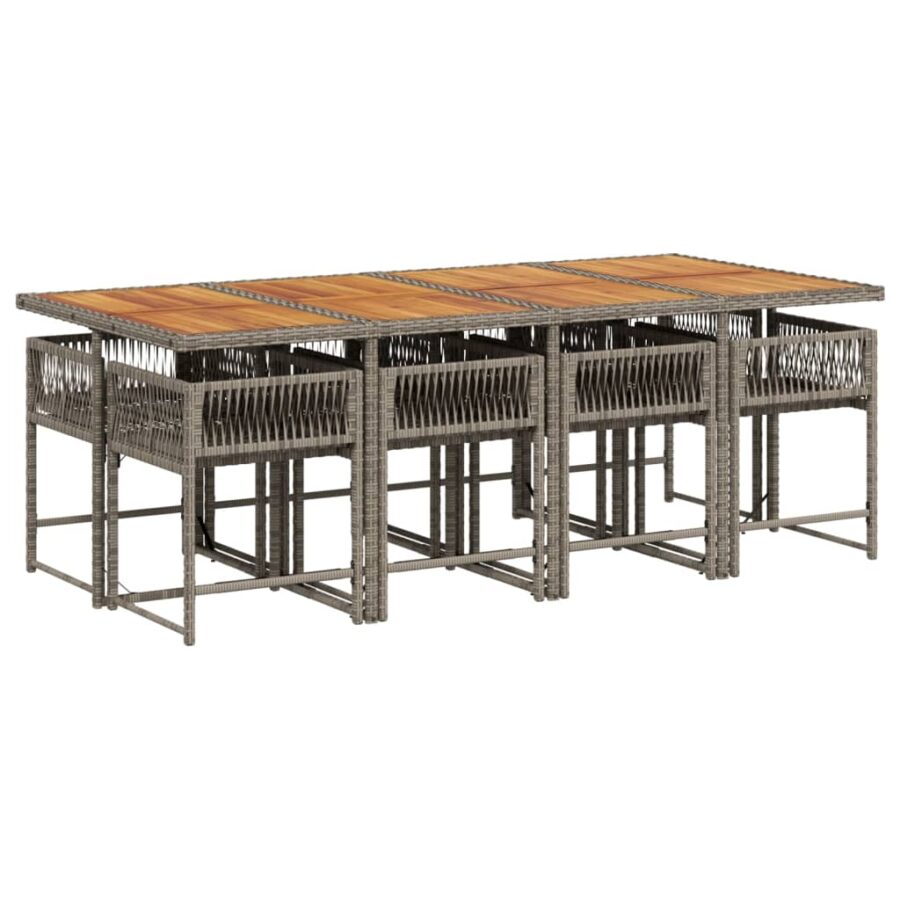 9-delige Tuinset met kussens poly rattan grijs - Afbeelding 3