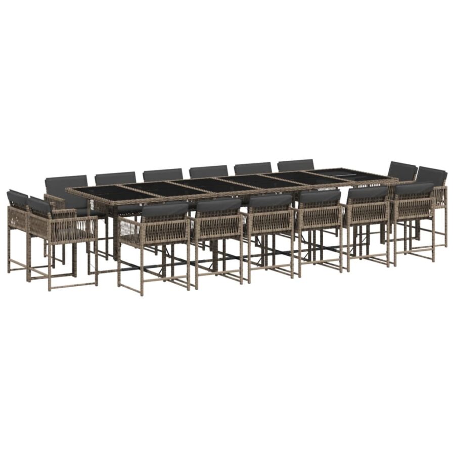 17-delige Tuinset met kussens poly rattan grijs - Afbeelding 2