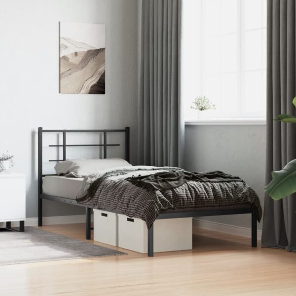 Bedframe met hoofdbord metaal zwart 90x190 cm