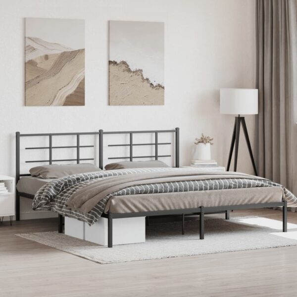 Bedframe met hoofdbord metaal zwart 193x203 cm
