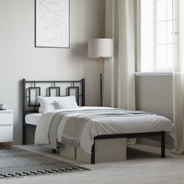 Bedframe met hoofdbord metaal zwart 90x190 cm