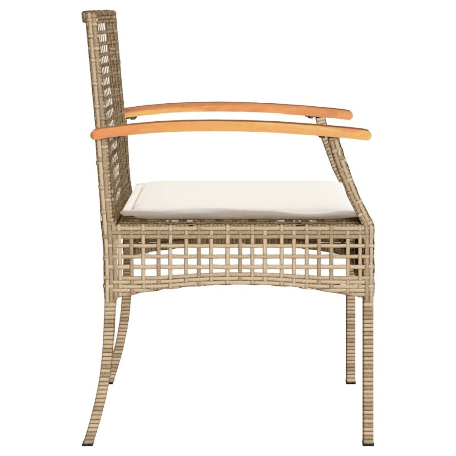 3-delige Bistroset met kussens poly rattan en acaciahout beige - Afbeelding 6