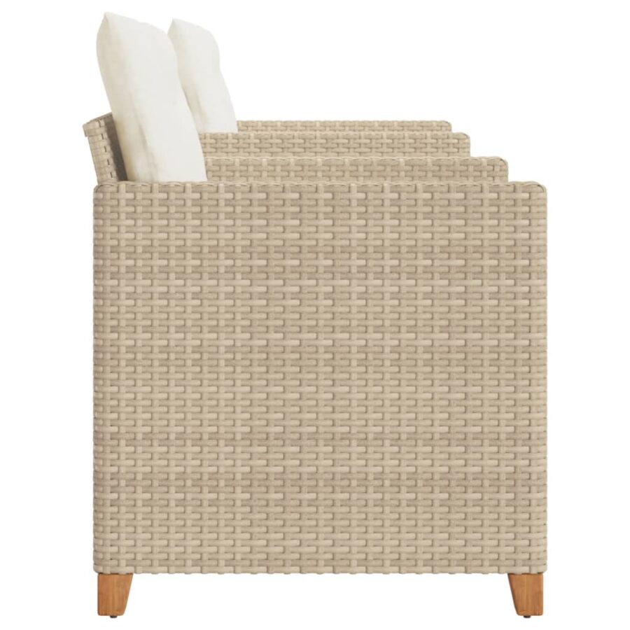 3-delige Bistroset met kussens poly rattan en acaciahout beige - Afbeelding 4