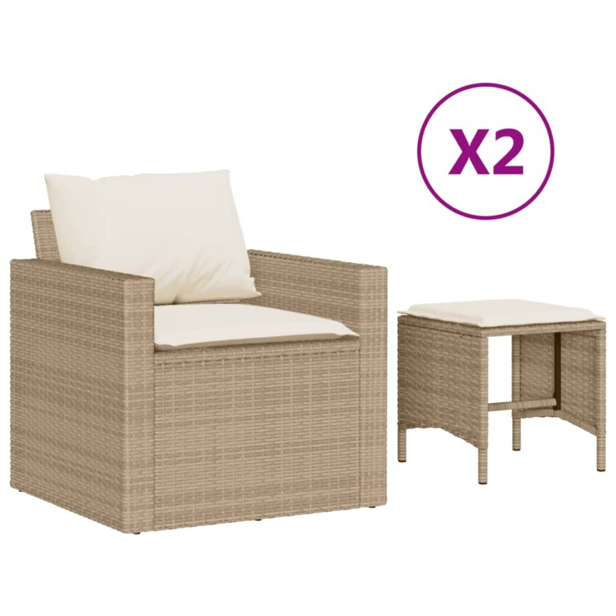 4-delige Loungeset met kussens poly rattan beige - Afbeelding 2