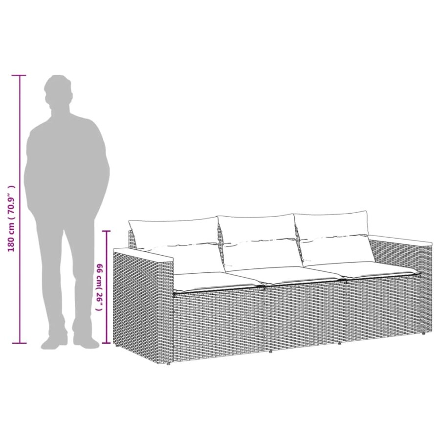Tuinbank 3-zits met kussens poly rattan beige - Afbeelding 10