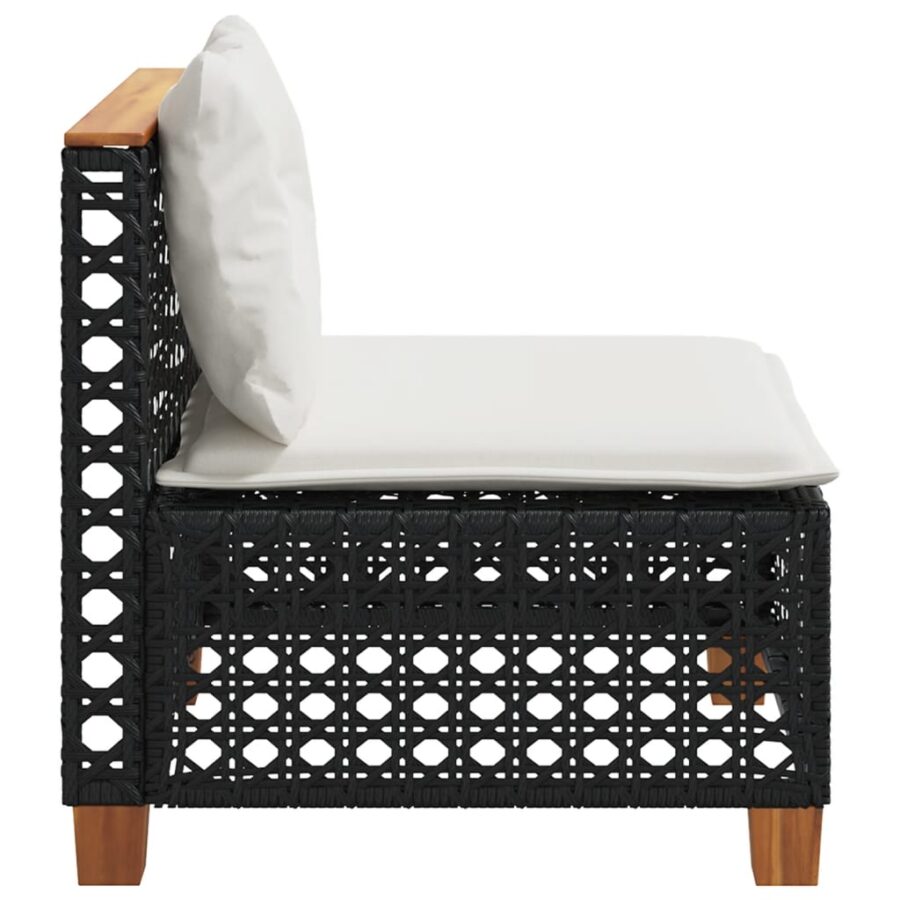 Tuinbank zonder armleuning met kussens poly rattan zwart - Afbeelding 5