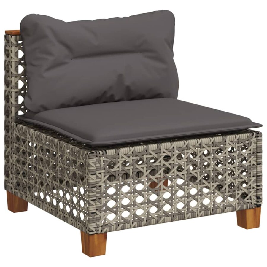 Tuinbank zonder armleuning met kussens poly rattan grijs - Afbeelding 2