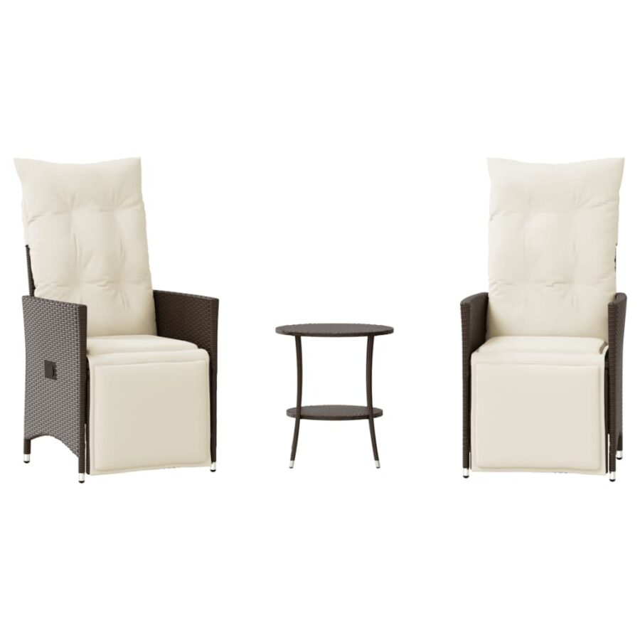 3-delige Bistroset met kussens poly rattan bruin - Afbeelding 2