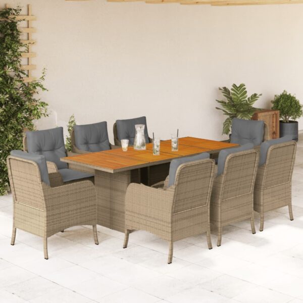 9-delige Tuinset met kussens poly rattan beige