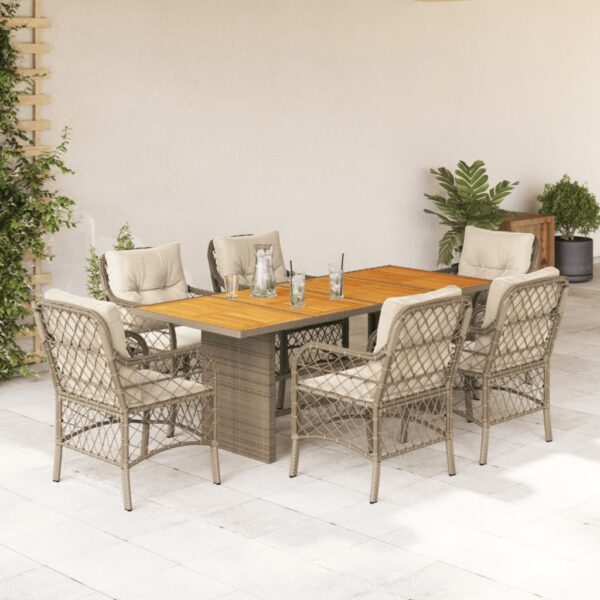7-delige Tuinset met kussens poly rattan beige