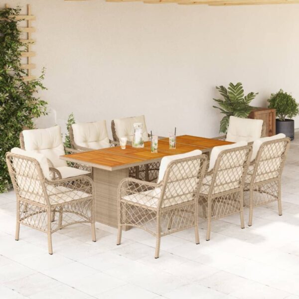9-delige Tuinset met kussens poly rattan beige