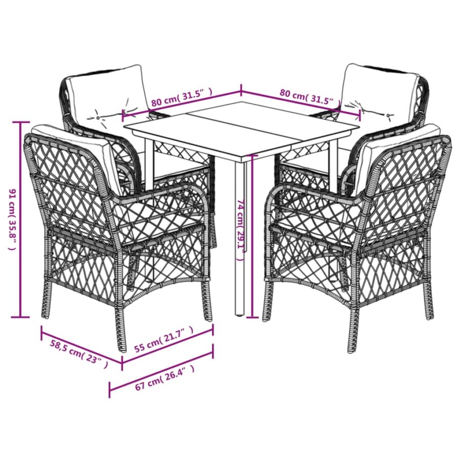 5-delige Tuinset met kussens poly rattan zwart - Afbeelding 7