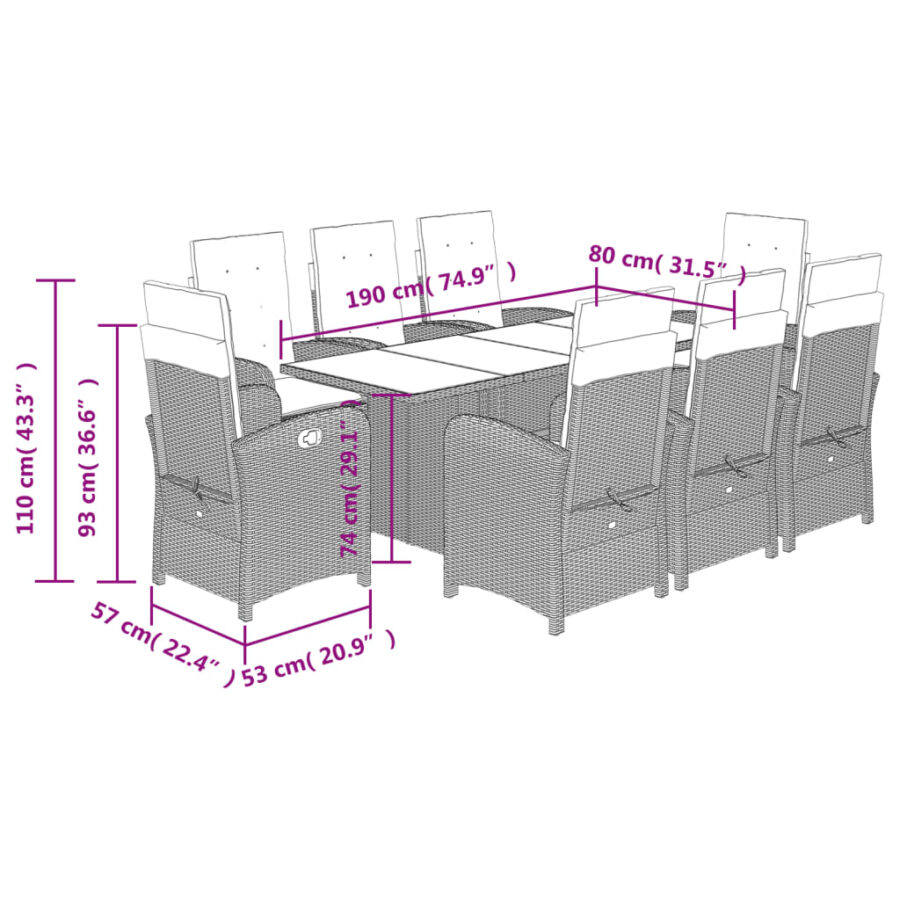9-delige Tuinset poly rattan zwart - Afbeelding 9