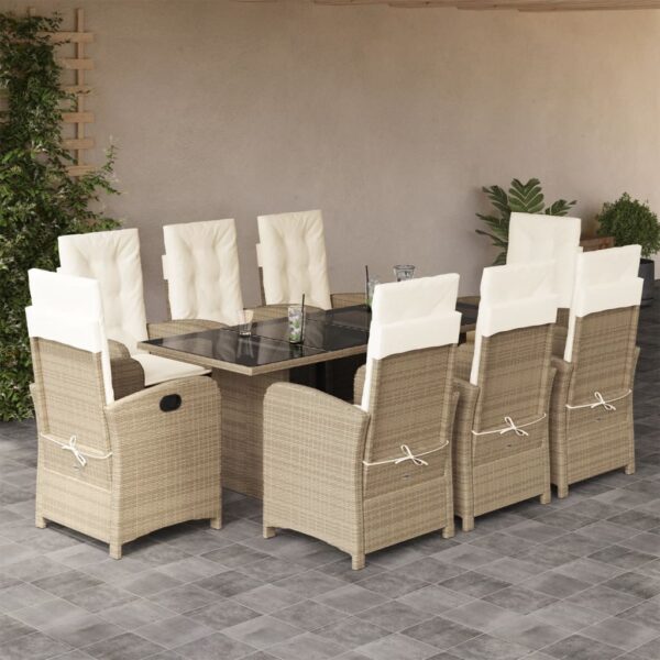 9-delige Tuinset met kussens poly rattan beige