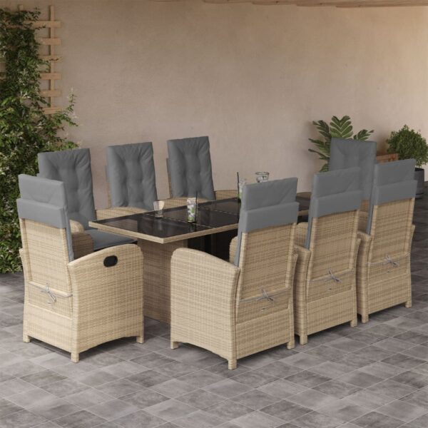 9-delige Tuinset met kussens poly rattan gemengd beige
