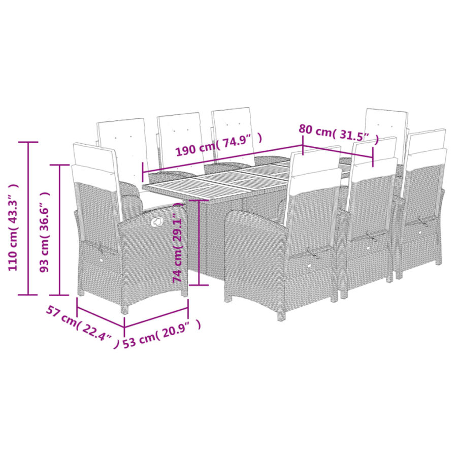 9-delige Tuinset poly rattan zwart - Afbeelding 9