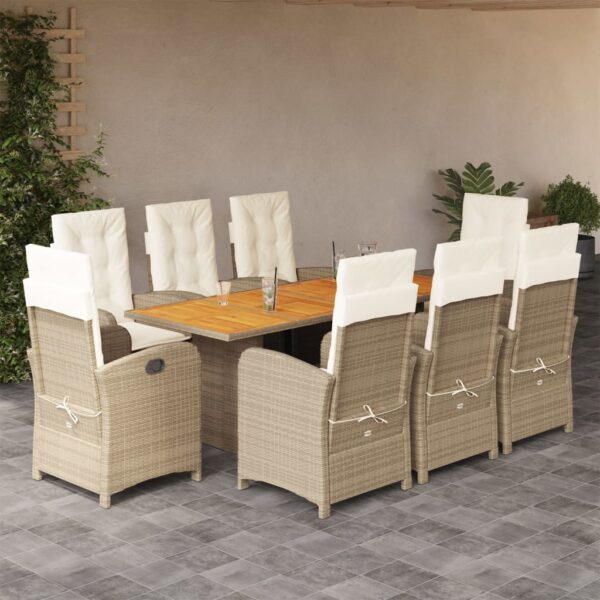 9-delige Tuinset met kussens poly rattan beige