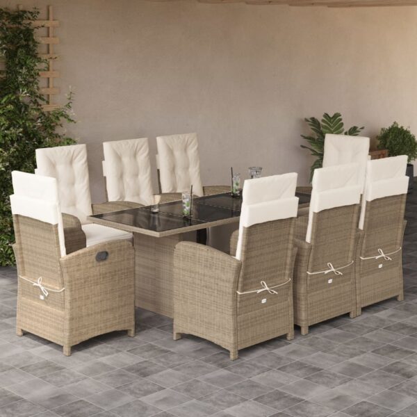 9-delige Tuinset met kussens poly rattan beige