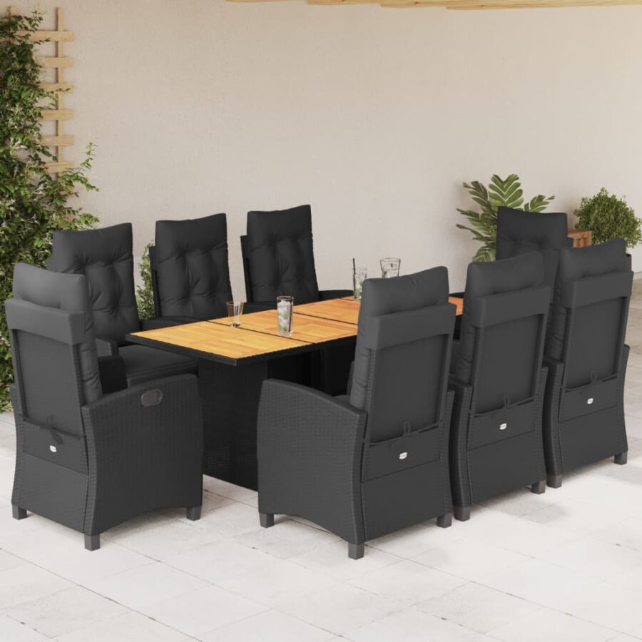 9-delige Tuinset poly rattan zwart