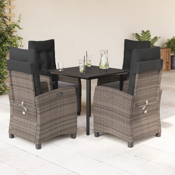 5-delige Tuinset met kussens poly rattan grijs