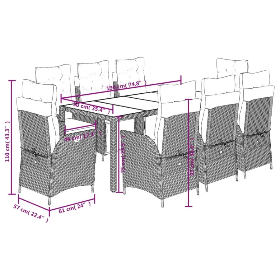 9-delige Tuinset poly rattan zwart - Afbeelding 9