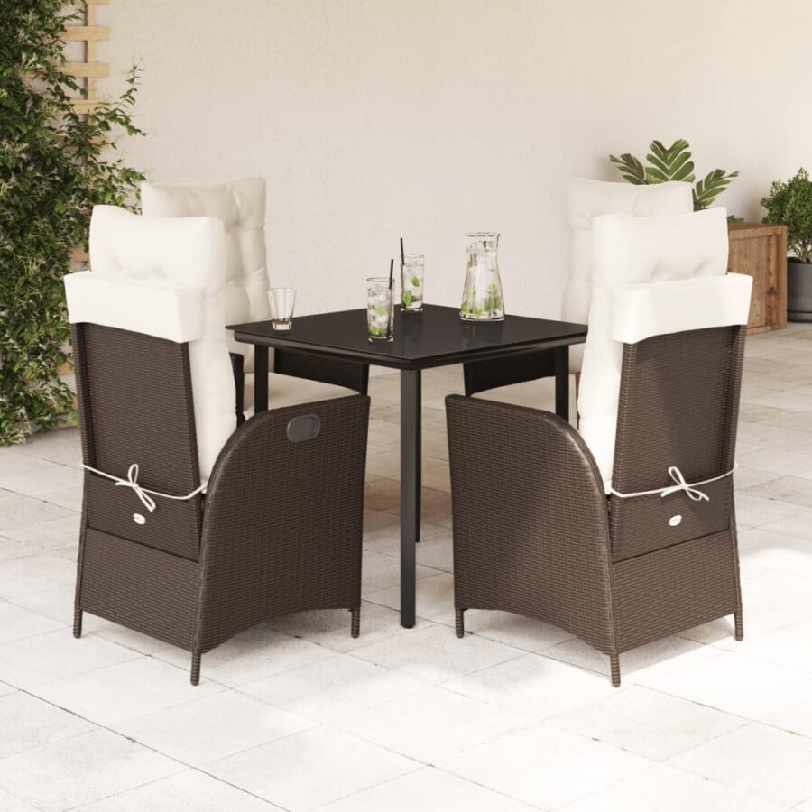 5-delige Tuinset met kussens poly rattan bruin