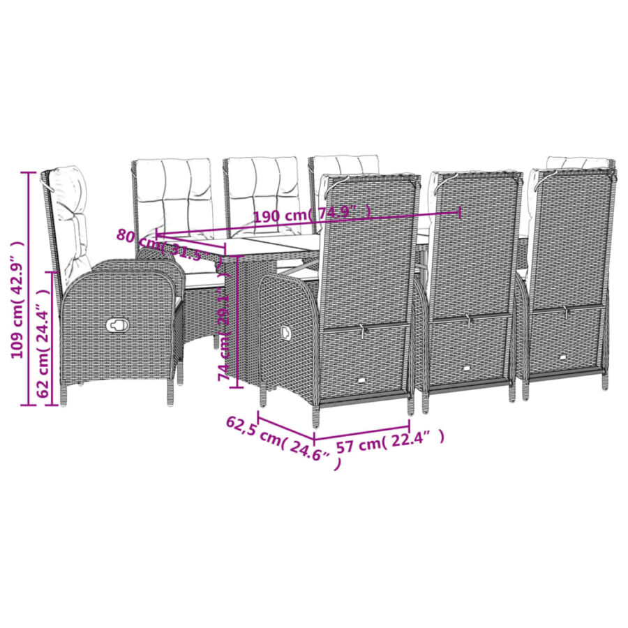 9-delige Tuinset poly rattan zwart - Afbeelding 7