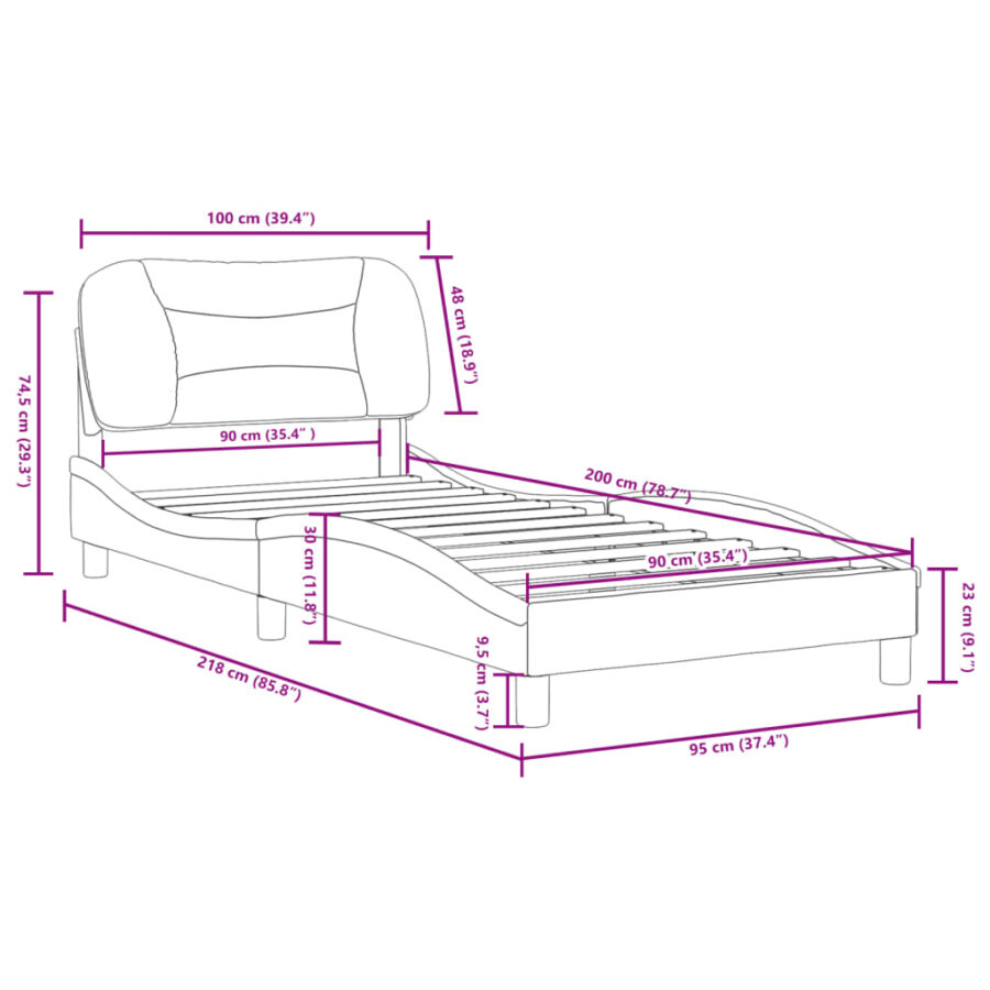 Bedframe met hoofdbord stof taupe 90x200 cm - Afbeelding 12