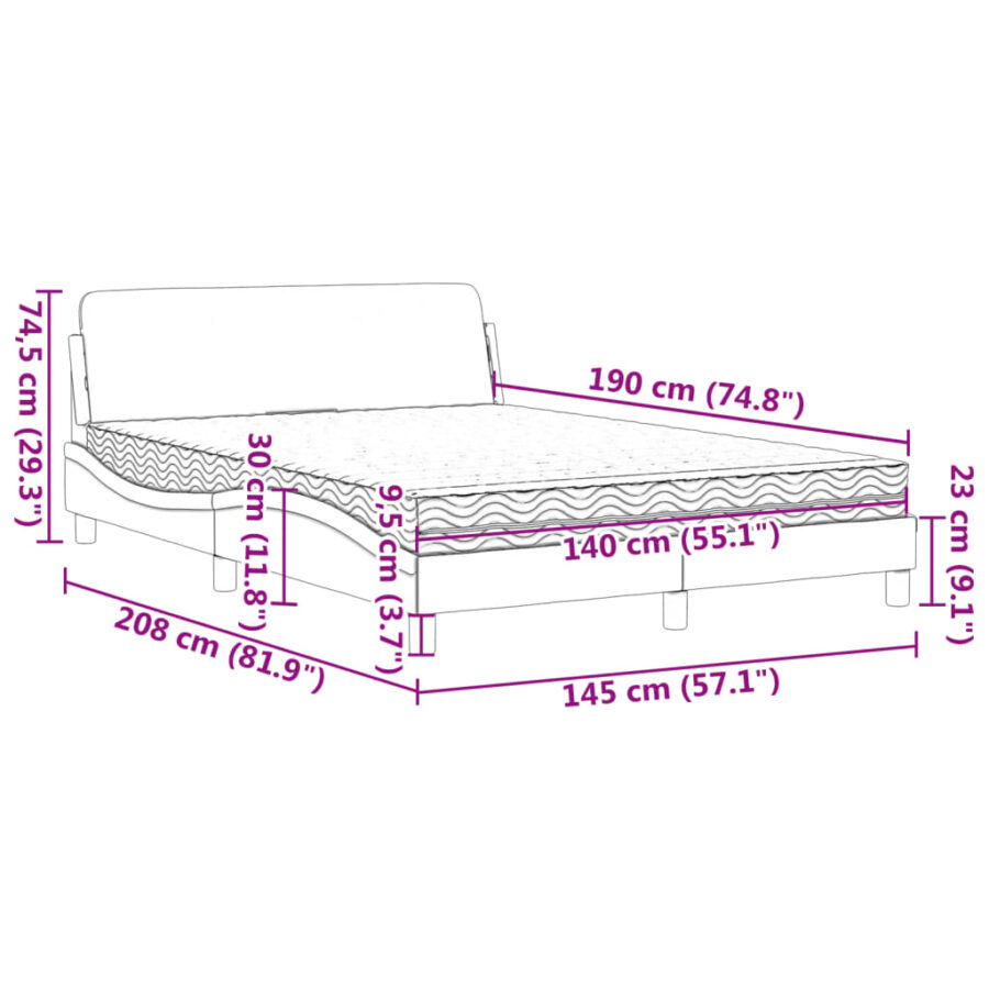 Bed met matras stof donkerbruin 140x190 cm - Afbeelding 9