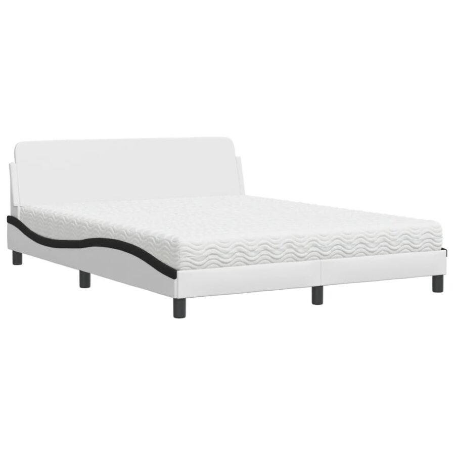 Bed met matras kunstleer wit en zwart 160x200 cm - Afbeelding 2