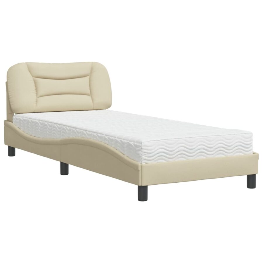 Bed met matras stof crèmekleurig 90x200 cm - Afbeelding 2